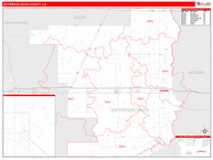 Jefferson Davis Parish (County), LA Digital Map Red Line Style